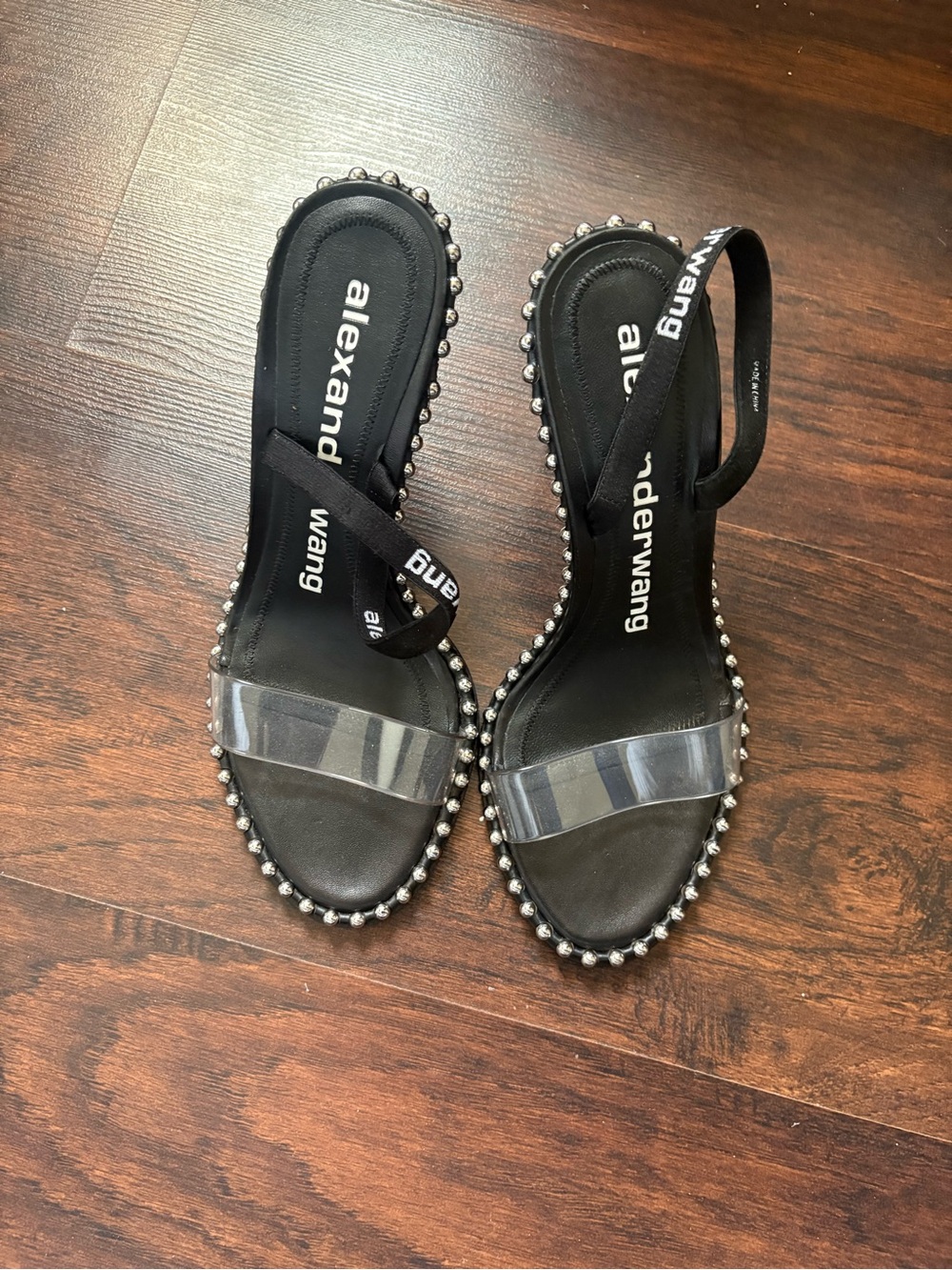 Alexander Wang Nova PVC Slingback Studded Heels Black Clear Size 39 US 9